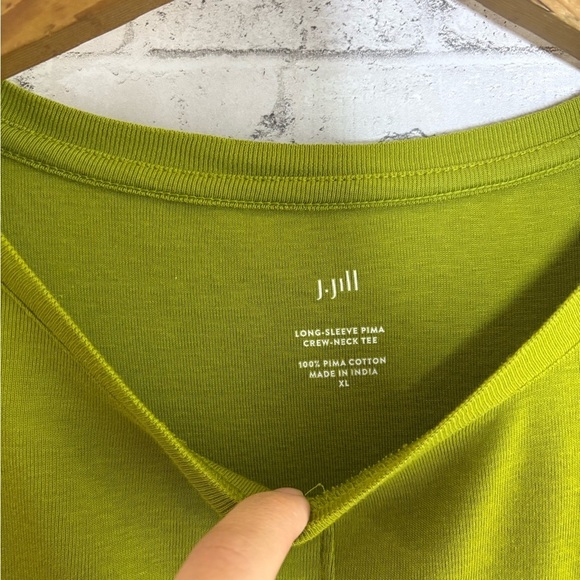 J. Jill Chartreuse Green Pima Cotton Crew Neck Long Sleeve Tee - Picture 4 of 5
